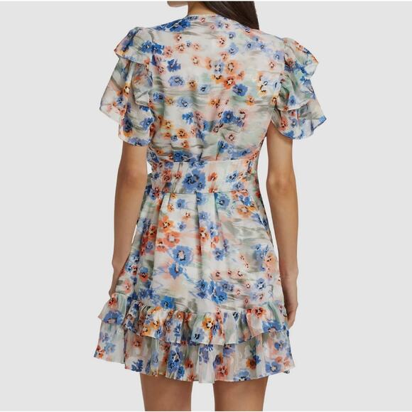 Tanya Taylor Bailey Floral Print Ruffled Wrap Mini Dress Size 2 - Picture 2 of 14